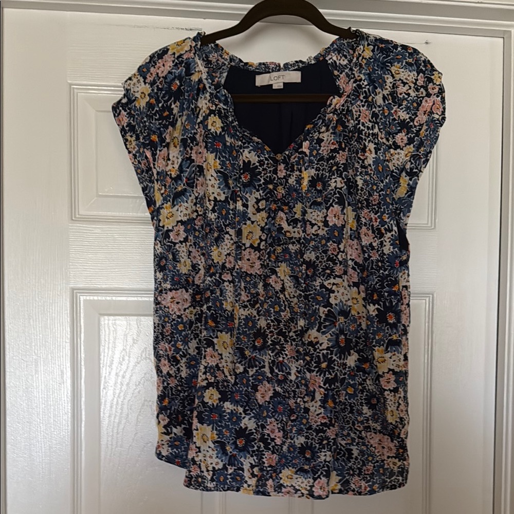 Loft Floral Blouse - Blue and Pink